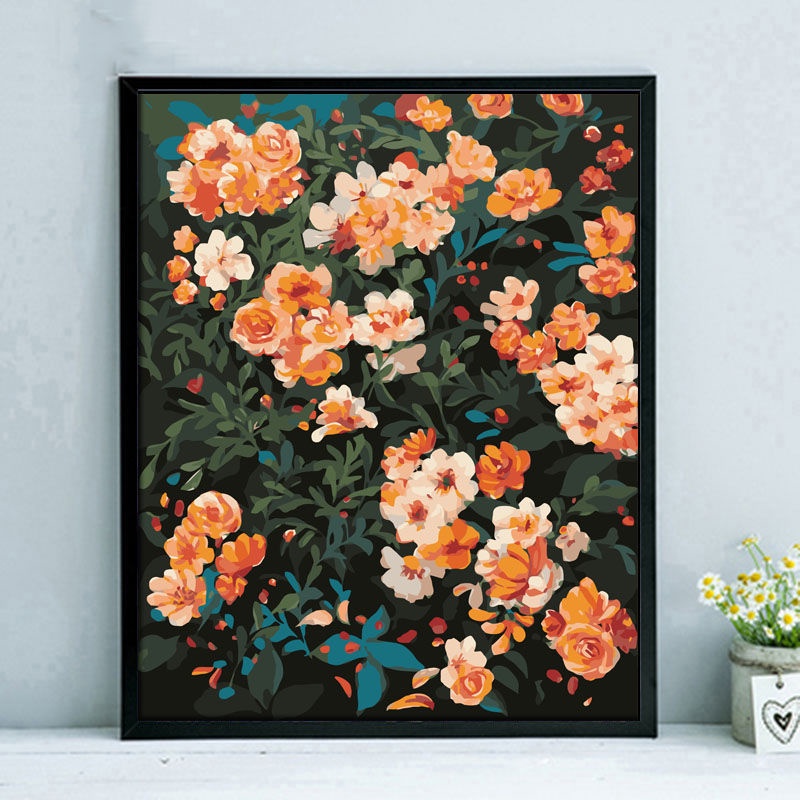 （40*50公分帶框）數字油畫diy臥室手繪手工填充填色清新治癒花卉油彩畫 薔薇花園
