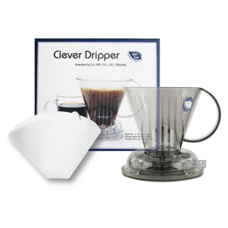 【涼音生活＊】《Clever Dripper》聰明濾杯C-70666 S尺寸300ml+專用咖啡濾紙100張-透明鐵灰色