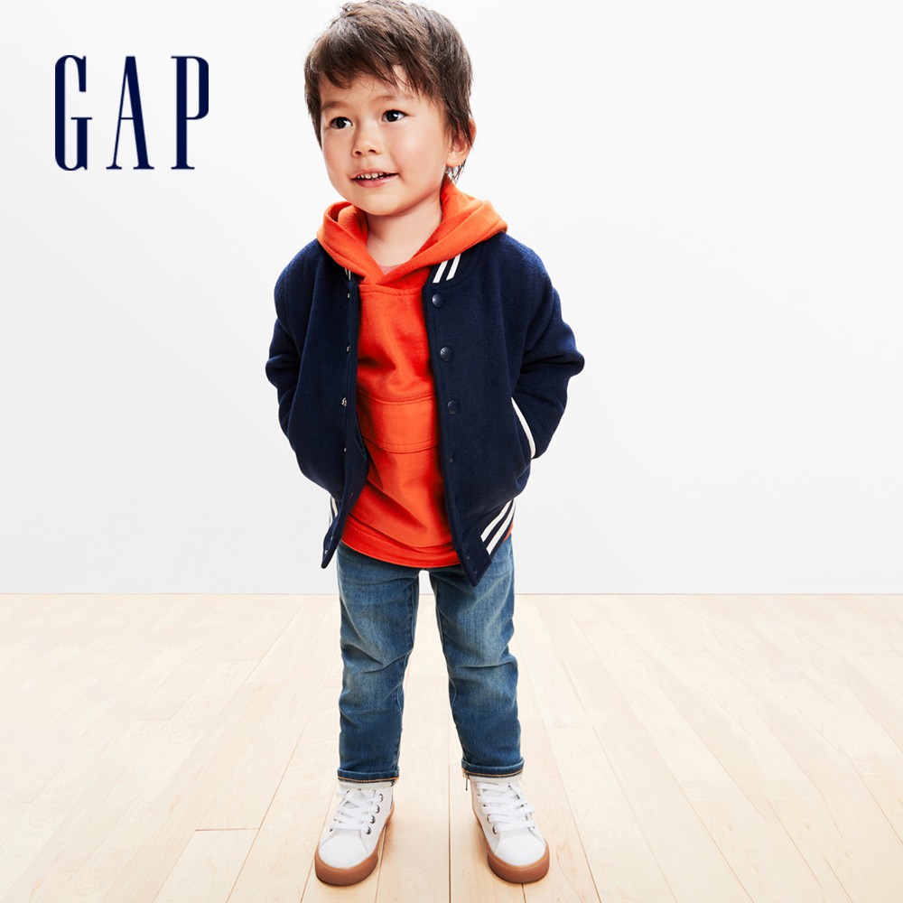 Gap 男幼童裝 羊毛混紡長袖棒球領外套-海軍藍(593063)