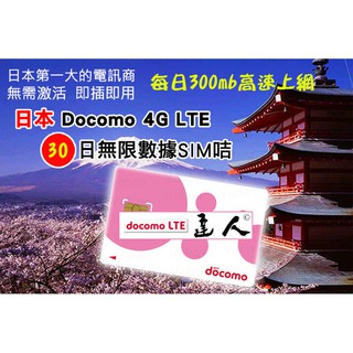 30天 吃到飽 日本 DoCoMo Sim卡 3G無限流量吃到飽 日本上網卡 高速4g上網 日本網卡sim卡 31天