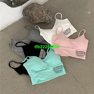 臺北縣＃美背內衣女帶胸墊字母運動吊帶上衣夏季內搭打底短款外穿網紅背心
