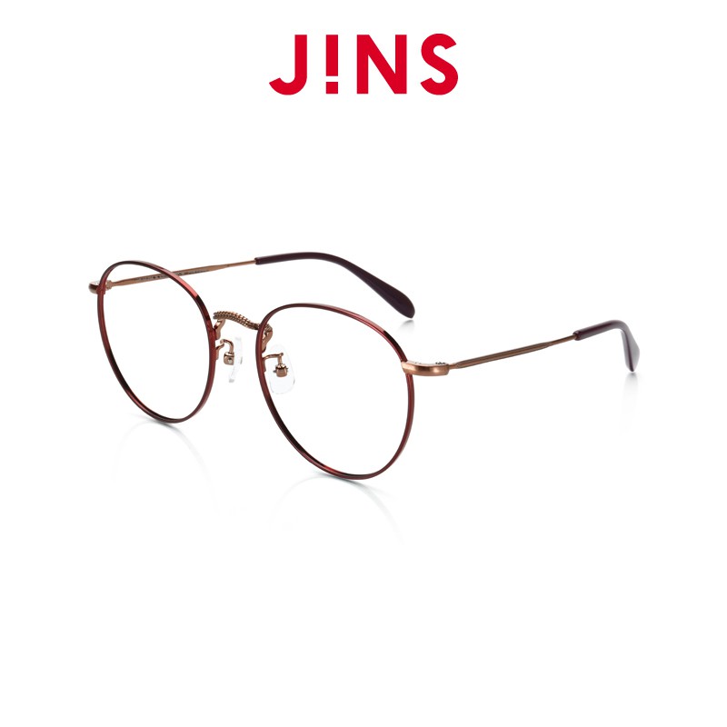 【JINS】 Classic Slim 雕花金屬細框眼鏡(ALMF16A326)酒紅色