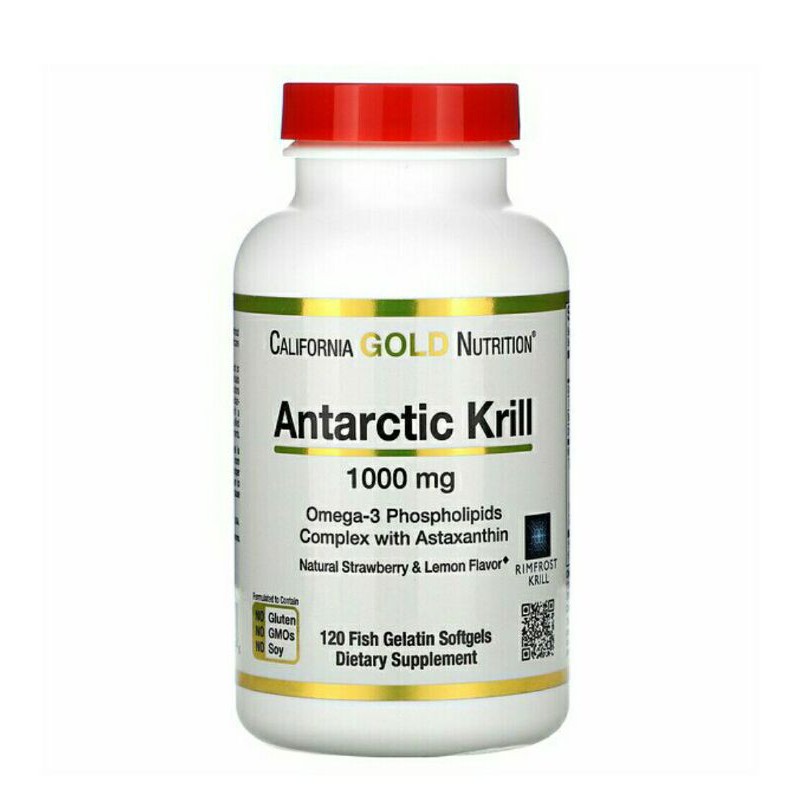 《 現貨 》 1000mg 南極磷蝦油 + 蝦青素 天然草莓檸檬味，120 粒軟凝膠，Antarctic Krill