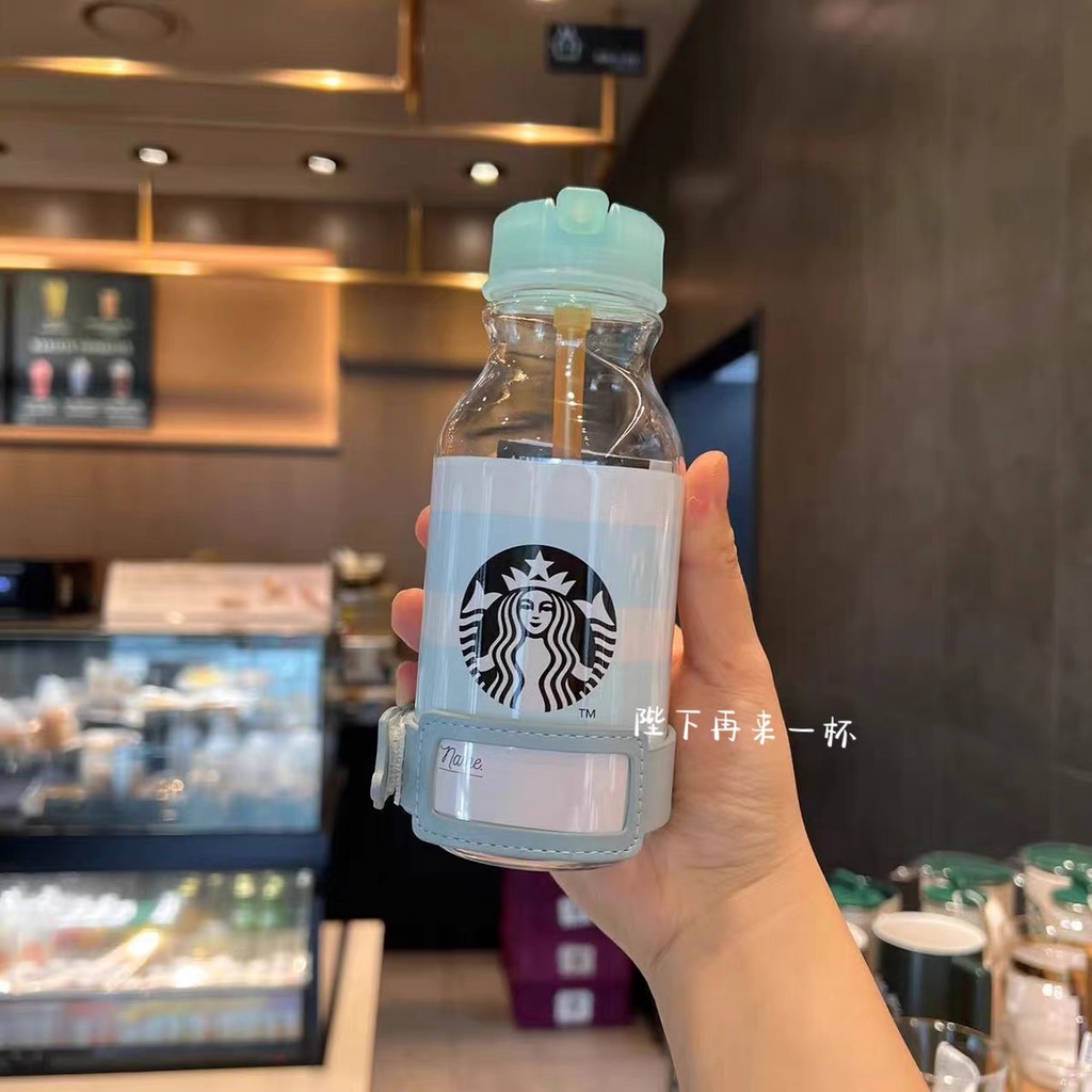 Starbucks官方正品！韓國星巴克2022藍色標籤小奶瓶吸管杯防漏隨行杯便攜輕果汁珍奶茶奶昔茶水咖啡杯414ml