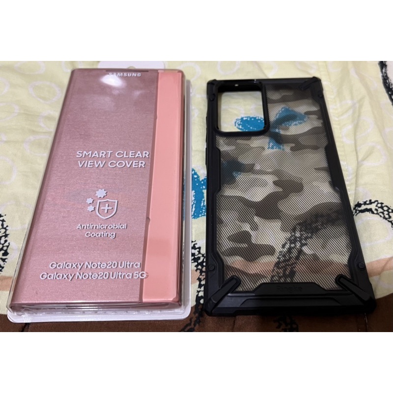 三星 Samsung note 20 ultra 二手手機殼，粉色原廠感應透視皮套+ 黑色防摔保護殼，不分售