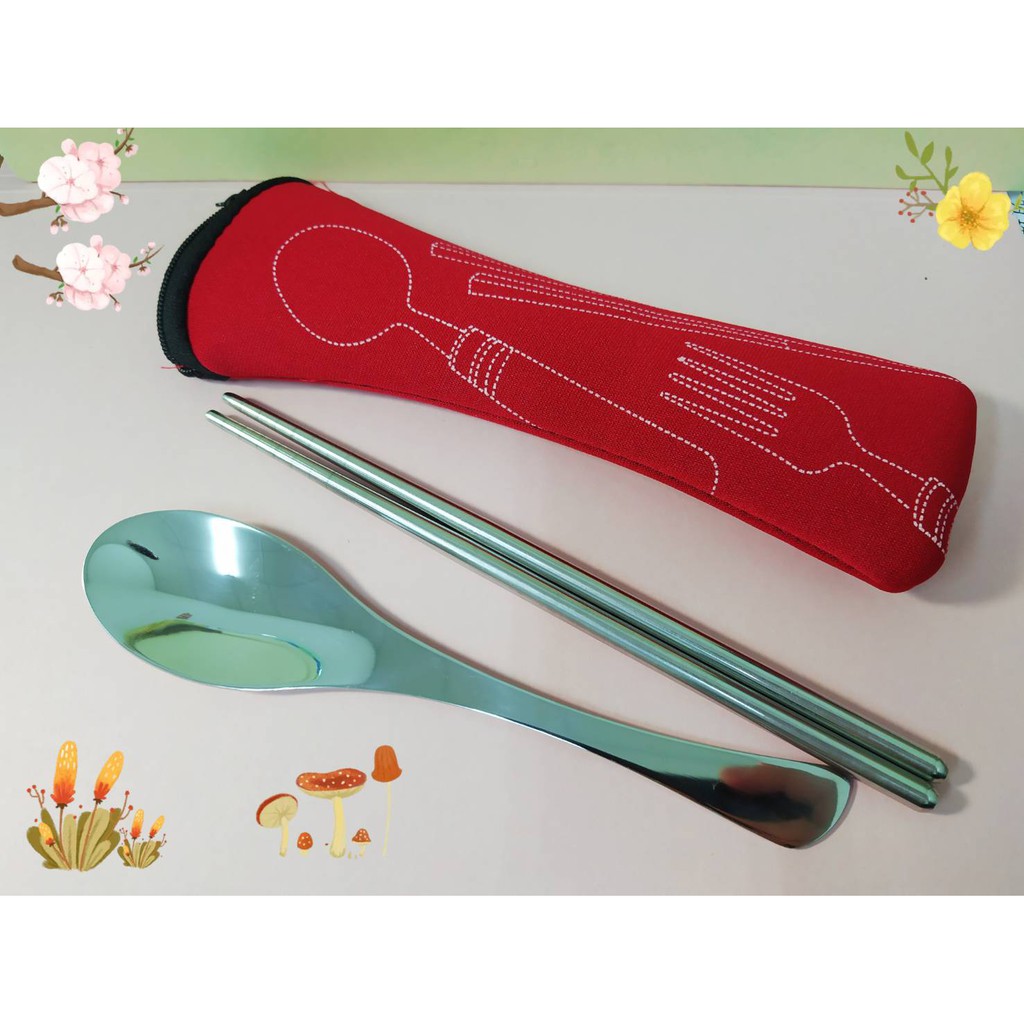 韓式 環保餐具組 潛水布套 不鏽鋼 筷勺 便攜式 隨身 餐具二件套 不銹鋼環保 筷子 湯匙