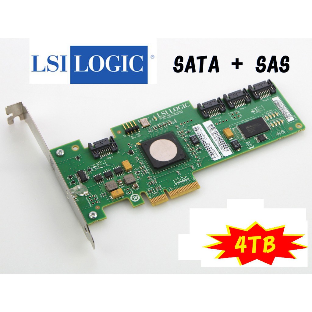 LSI Logic SAS3041E PCIe 4x轉4埠 SAS SATA 陣列卡擴充卡 支援Win11