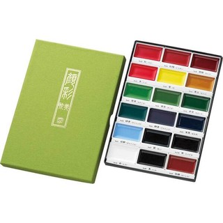 日本製 吳竹 顔彩耽美 固體水彩顏料 國畫書道用品 (18色) 盒裝