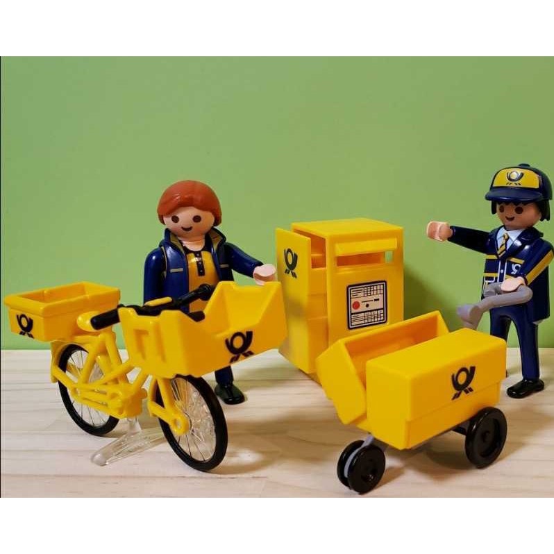 Playmobil 德國絕版 摩比摩比人 老摩 4403 郵差 郵局 郵務士 腳踏車 郵筒  city life都市生活