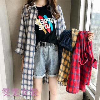 🔥臺灣現貨🔥M-4XL大尺碼襯衫 格紋外套 港味寬鬆男友風格子襯衫女長袖薄款防曬衣外套中長款chic上衣🔥臺灣現貨