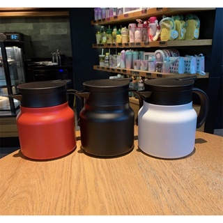 800ml不鏽鋼防漏保溫壺 咖啡壺水壺茶壺小容量便攜帶雙層暖水瓶 露營必備茶水分離簡約設計紅色黑色白色