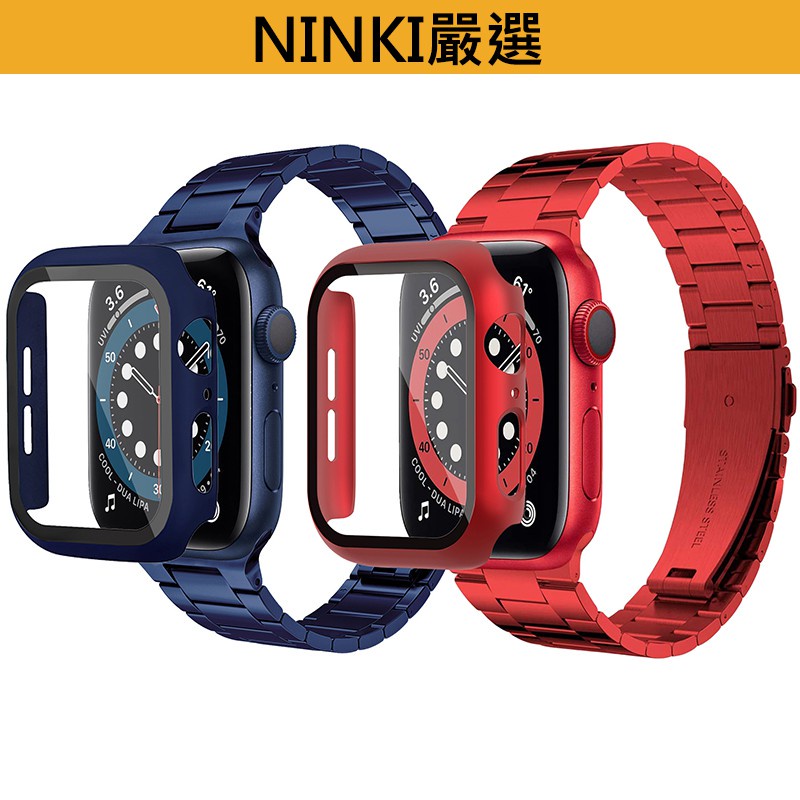 【送調表器】適用於Apple Watch 6 SE 5 4 超薄三珠錶帶 + PC保護殼 40/44