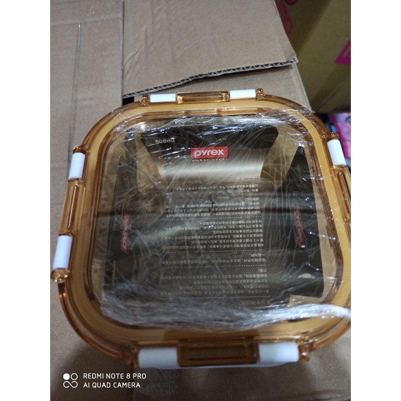 全新 美國 康寧Pyrex Amber Clear琥珀色保鮮盒正方形500ml 康寧耐熱玻璃400ºC便當盒