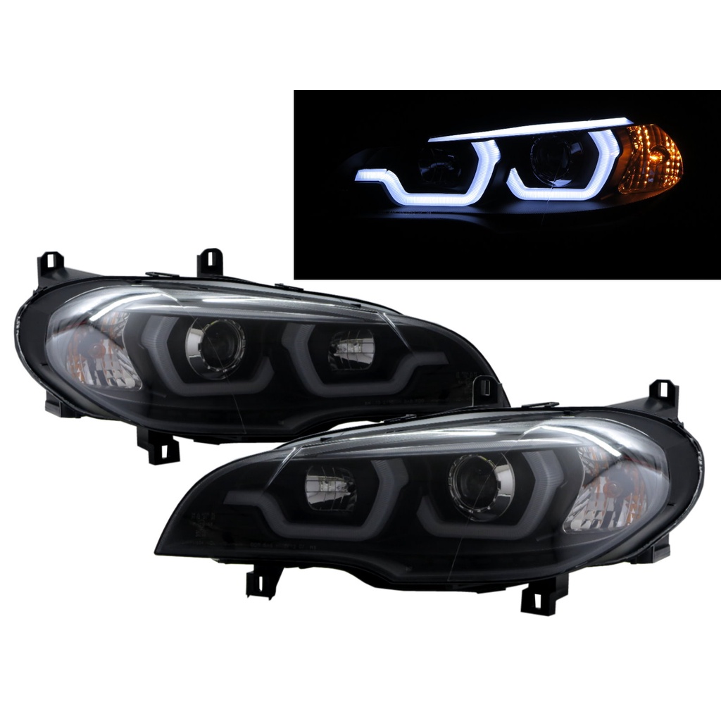 卡嗶車燈 適用 BMW 寶馬 X5 E70 2007-2010 五門車 LED 3D U型導光條鹵素魚眼 大燈