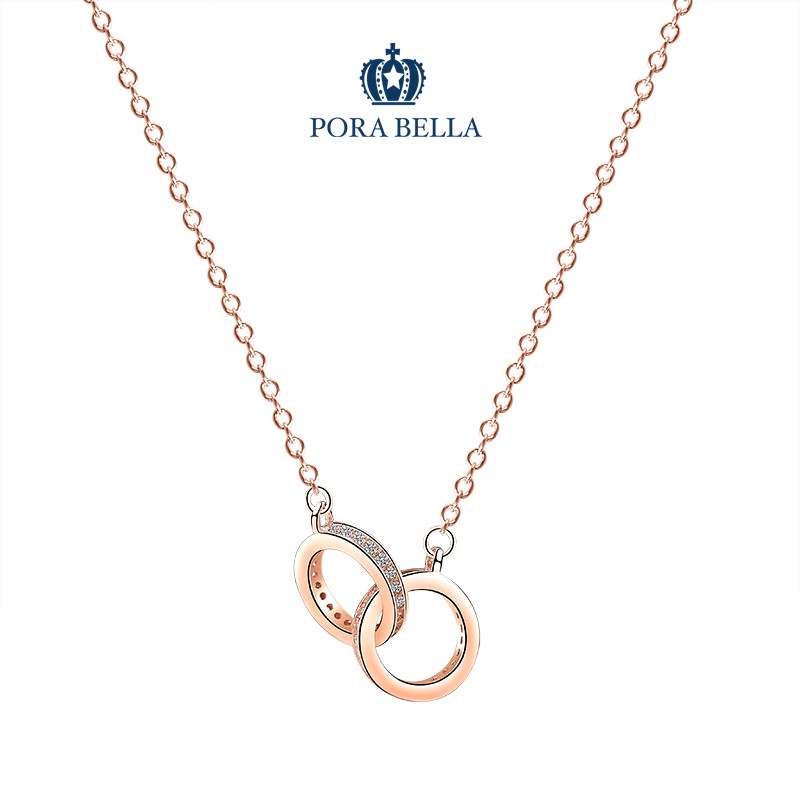 <Porabella>925純銀鋯石雙環項鍊 相知相惜永不分離 經典熱賣款純銀鍊 純銀項鍊 Necklace