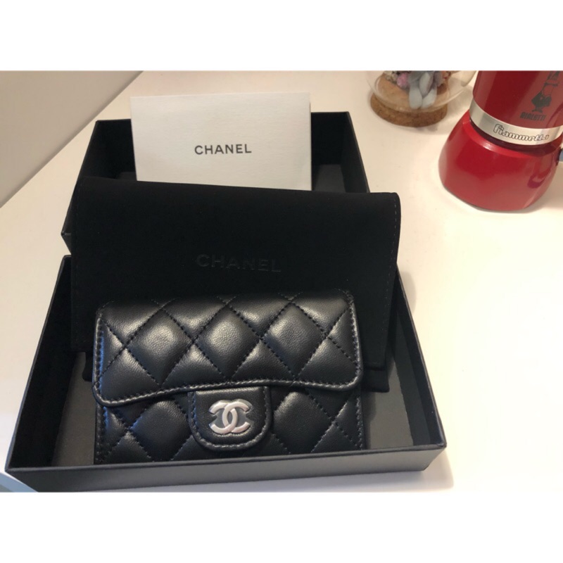 ［義大利帶回］Chanel  零錢包 名片夾 卡夾 黑 小羊皮 菱格 經典