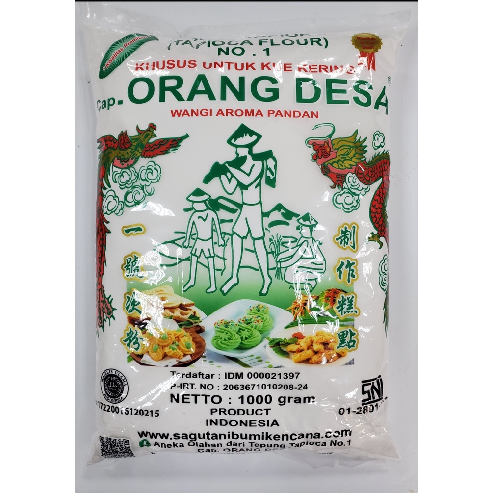 TEPUNG TAPIOKA SAGU  AROMA PANDAN CAP ORANG DESA 1 kg 樹薯粉粉