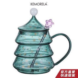 KEMORELA 300ml創意聖誕杯樹形雪山玻璃耐熱水杯安全家用微波爐新款咖啡牛奶杯