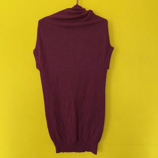 MOMA酒紅短袖長版針織毛衣