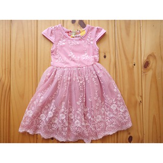 +384001 小童 最後一件5號 復古蕾絲小花 粉藕色洋裝 (夏季)