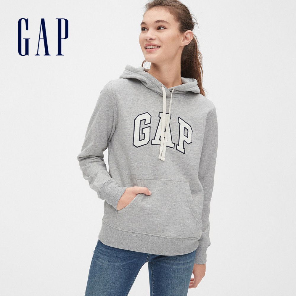Gap 女裝 Logo長袖帽T-亮麻灰色(495410)