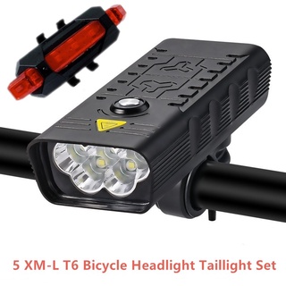 10000mAh 腳踏車燈 USB 可充電 5000 流明腳踏車頭燈 5T6 LED 超亮手電筒 前燈和後燈