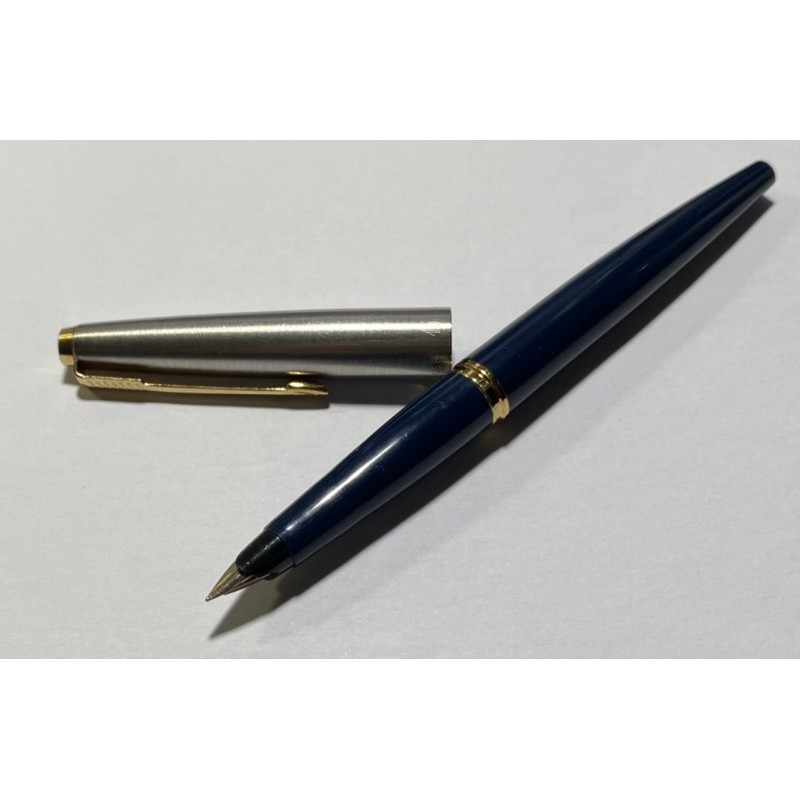 1970s 美國製 派克鋼筆 派克45 型鋼筆 Parker 45 寶藍色筆握筆桿 不鏽鋼筆蓋 鍍金筆夾 10K F尖