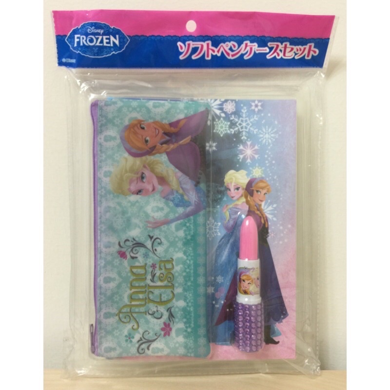 「快速出貨」日本DisneyFrozen冰雪奇緣文具3件組筆袋鉛筆盒艾莎安娜女孩最愛小學生文具口紅膠筆記本禮物套組