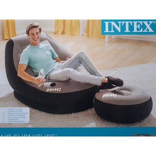 玩樂生活 美國INTEX 休閒 植絨充氣沙發+腳椅 氣墊沙發 居家休閒沙發 絨質沙發 送收納袋(免費維修 瑕疵換新品)