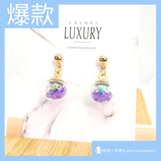 【稻草人耳環】(多款) 玻璃球 乾燥花 七彩 水晶 永生花 粉晶 小珠珠 小貼耳 耳環 《全店現貨》