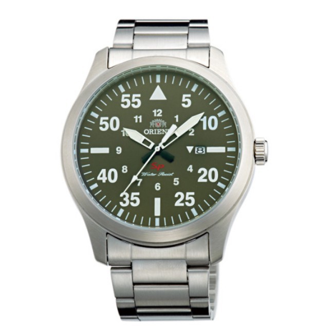 ORIENT東方錶 飛行運動石英錶 鋼帶款 綠色 FUNG2001F
