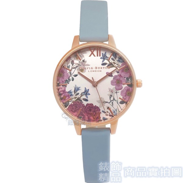 OLIVIA BURTON 手錶 OB16EG132浪漫優雅紫羅蘭 粉筆藍 皮帶 女錶34mm石英錶【澄緻精品】