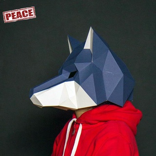 NEW-PEACE 狼頭頭套可穿戴動物成人面具舞臺表演道具DIY紙藝ins風格紙模模型638269064760
