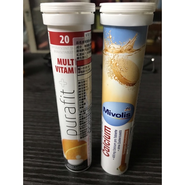 Mivolis 德國鈣質發泡錠（白蓋）+purafit 發泡錠（柳橙）