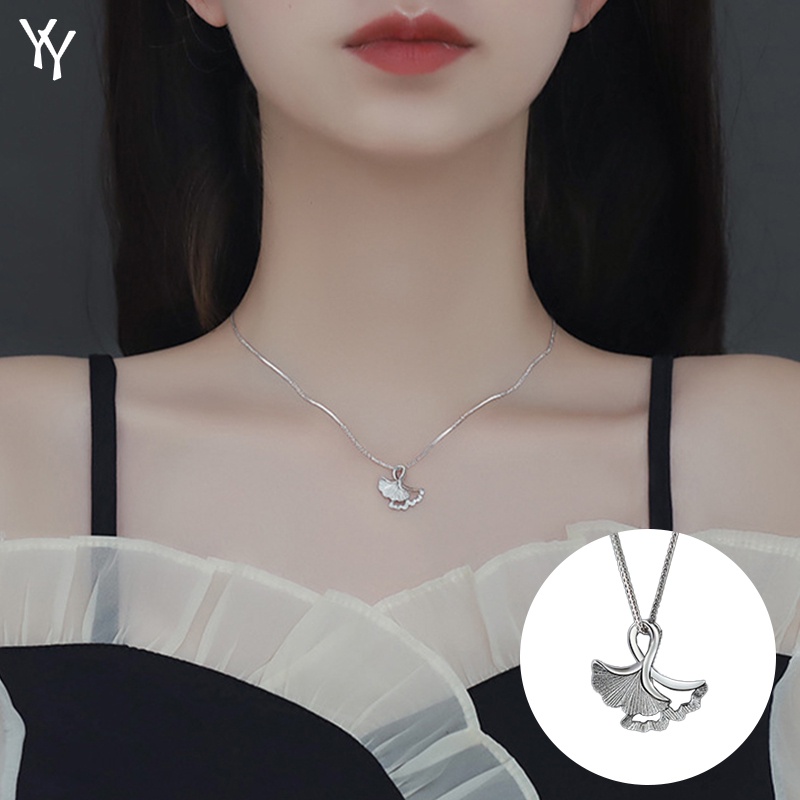 韓版時尚 2022 銀杏葉形項鍊女銀色合金材質優質生日禮物