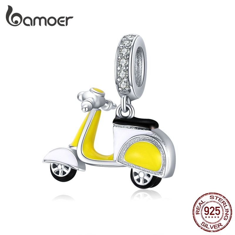 Bamoer 925 純銀摩托車自行車吊飾適用於原創手鍊歐洲品牌首飾配件 BSC136