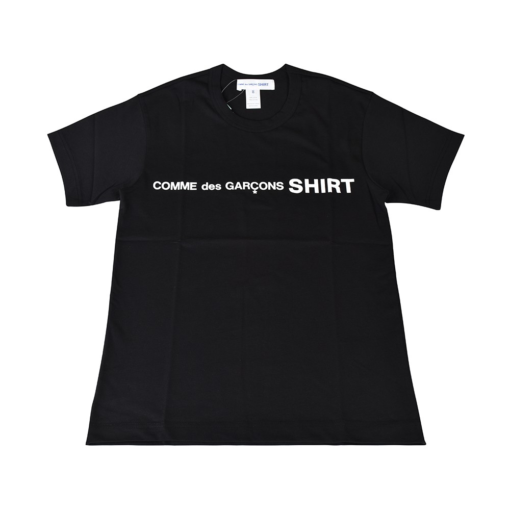 COMME DES GARCONS白字印花LOGO造型純棉短袖T恤(XS/S/M/L/XL/黑)