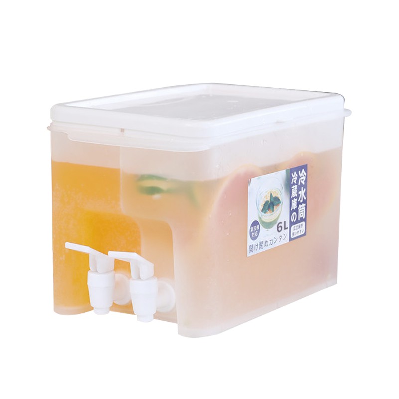 6L按壓雙龍頭冷水壺 大容量 冰箱冷凍壺 水果茶製作容器 QA9101 廠商直送
