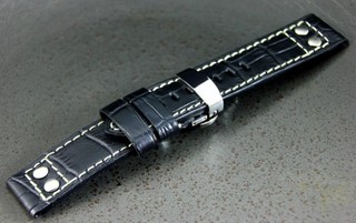 20mm雙按式不鏽鋼citizen的新衣軍錶飛行風格鉚釘真皮錶帶