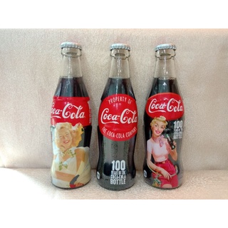 日本 可口可樂 Coca Cola 250ml 250毫升 100週年紀念瓶 100周年 曲線瓶 包膠瓶 玻璃瓶 紅蓋