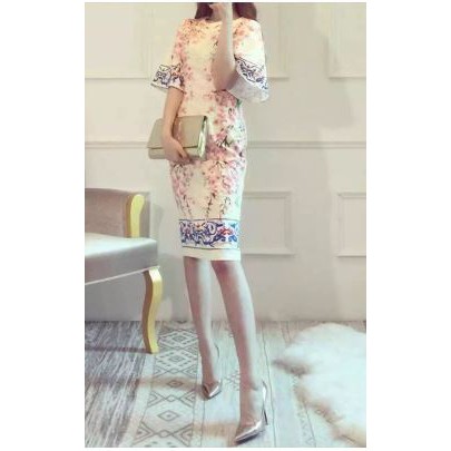 韓國代購2017夏季新款女裝明星同款旗袍名媛氣質包臀連衣裙女禮服(本禮服出售/出租均可) A87