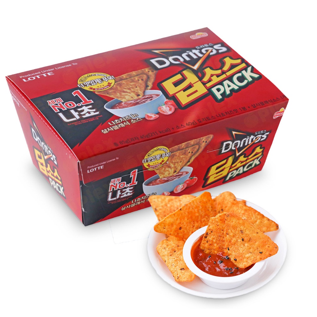 《 Chara 微百貨 》 韓國 LOTTE 多力多茲 DORITOS 附 沾醬 餅乾 盒裝 番茄 莎莎醬