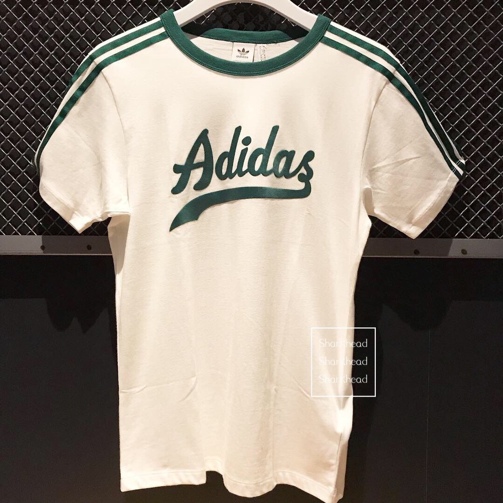 Sharkhead】現貨Adidas Originals 短t 愛迪達棒球白綠三線草寫短袖DU9916 | 蝦皮購物