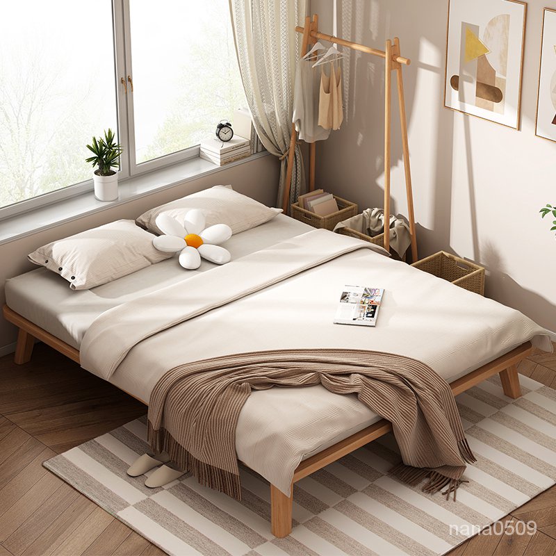 【床架 雙人床】日式榻榻米床無床頭床實木可定製櫸木床小戶型雙人床現代簡約矮床傢俱現貨 ZH4U