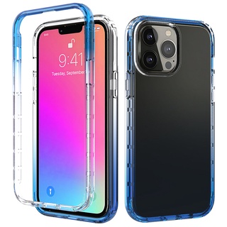適用於 iPhone 13 12 Mini 11 Pro Max 全身混合堅固防震漸變透明後殼保護套