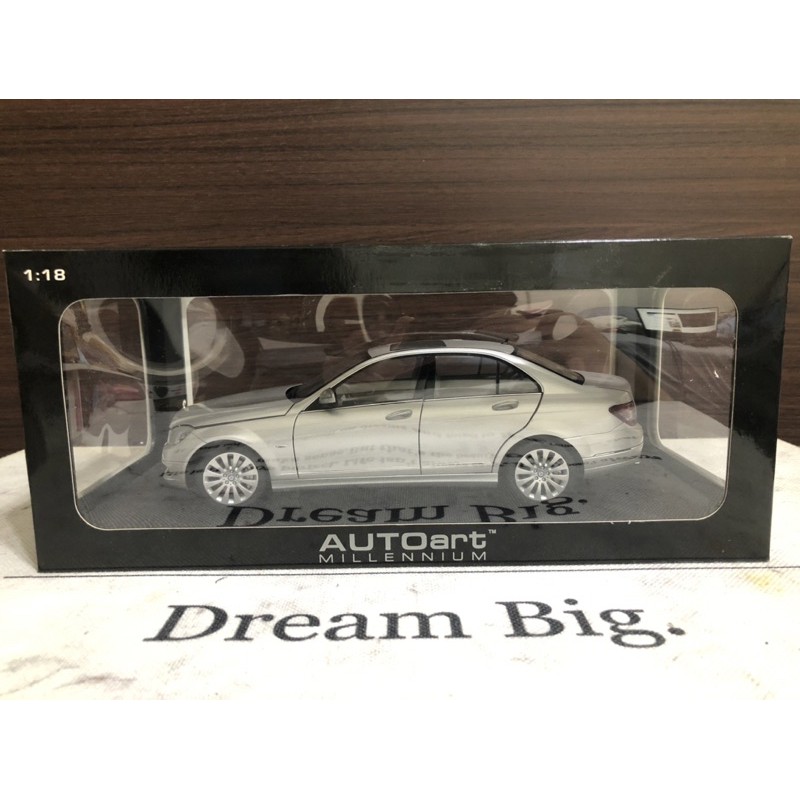 【早期版本，含運出清】 AUTOart 1/18 合金模型車  Mercedes Benz C Class 銀色 小標版