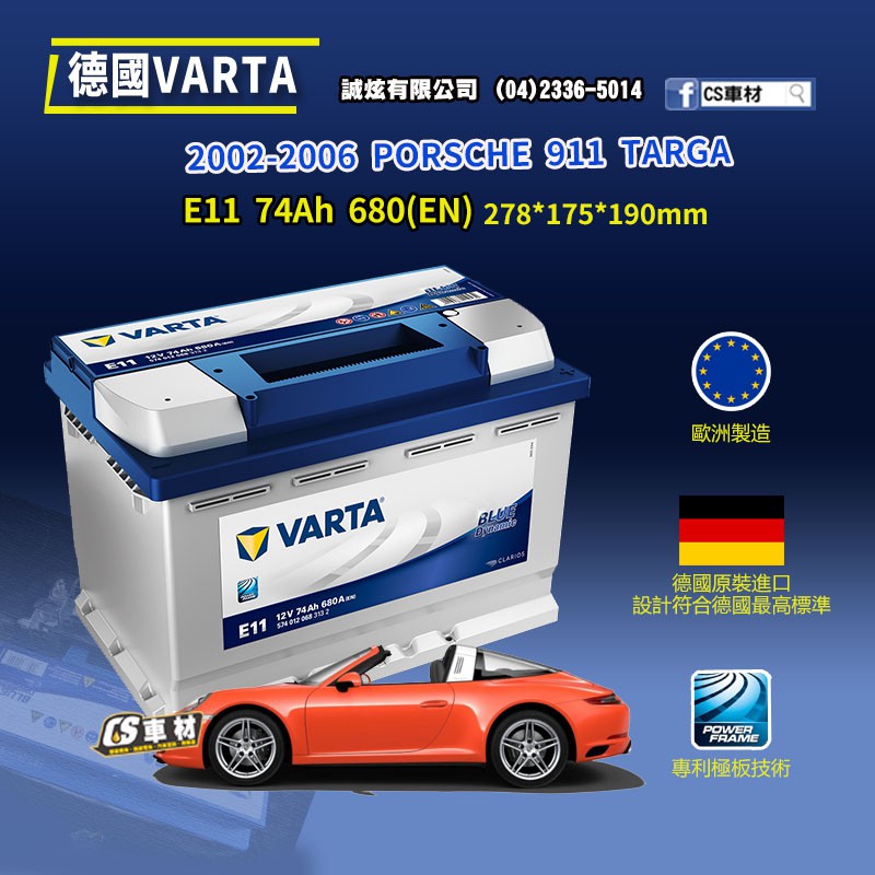 CS車材-VARTA 華達電池 PORSCHE 911 TARGA 02-06年 E11 N70 E39 代客安裝