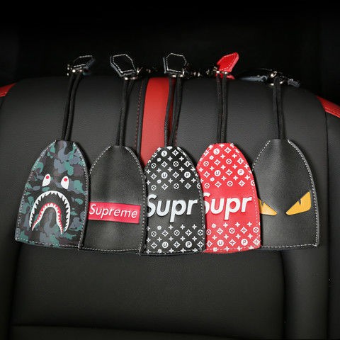 Supreme潮鑰匙包個性車創意通用真皮奔馳奧迪汽車用鑰匙套保護套