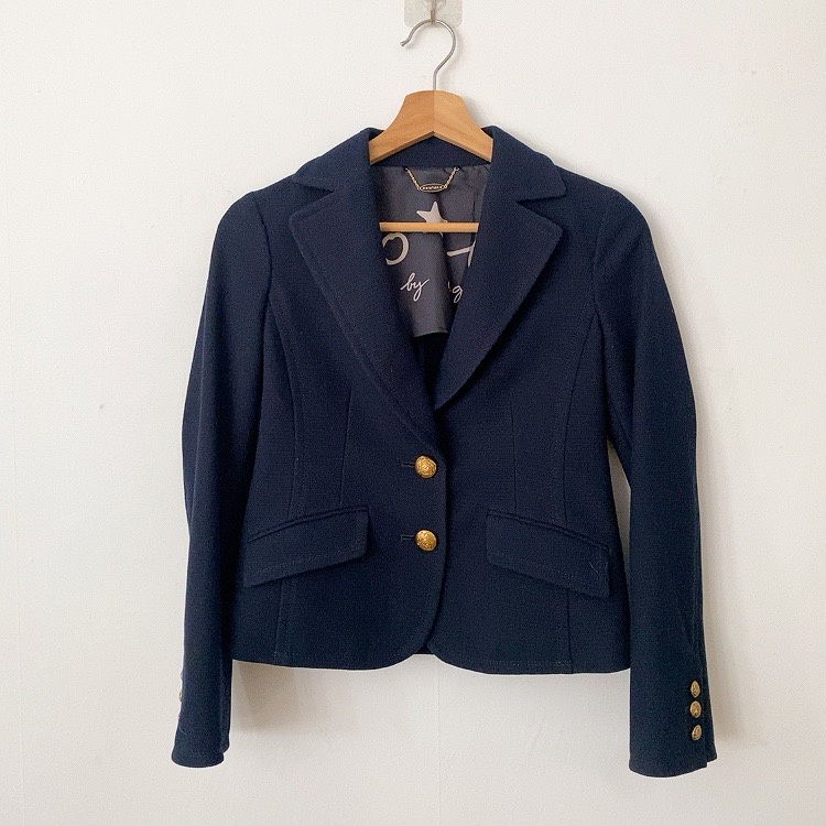 近新 Agnes b 小b 法國品牌 海軍深藍短版修身西裝外套