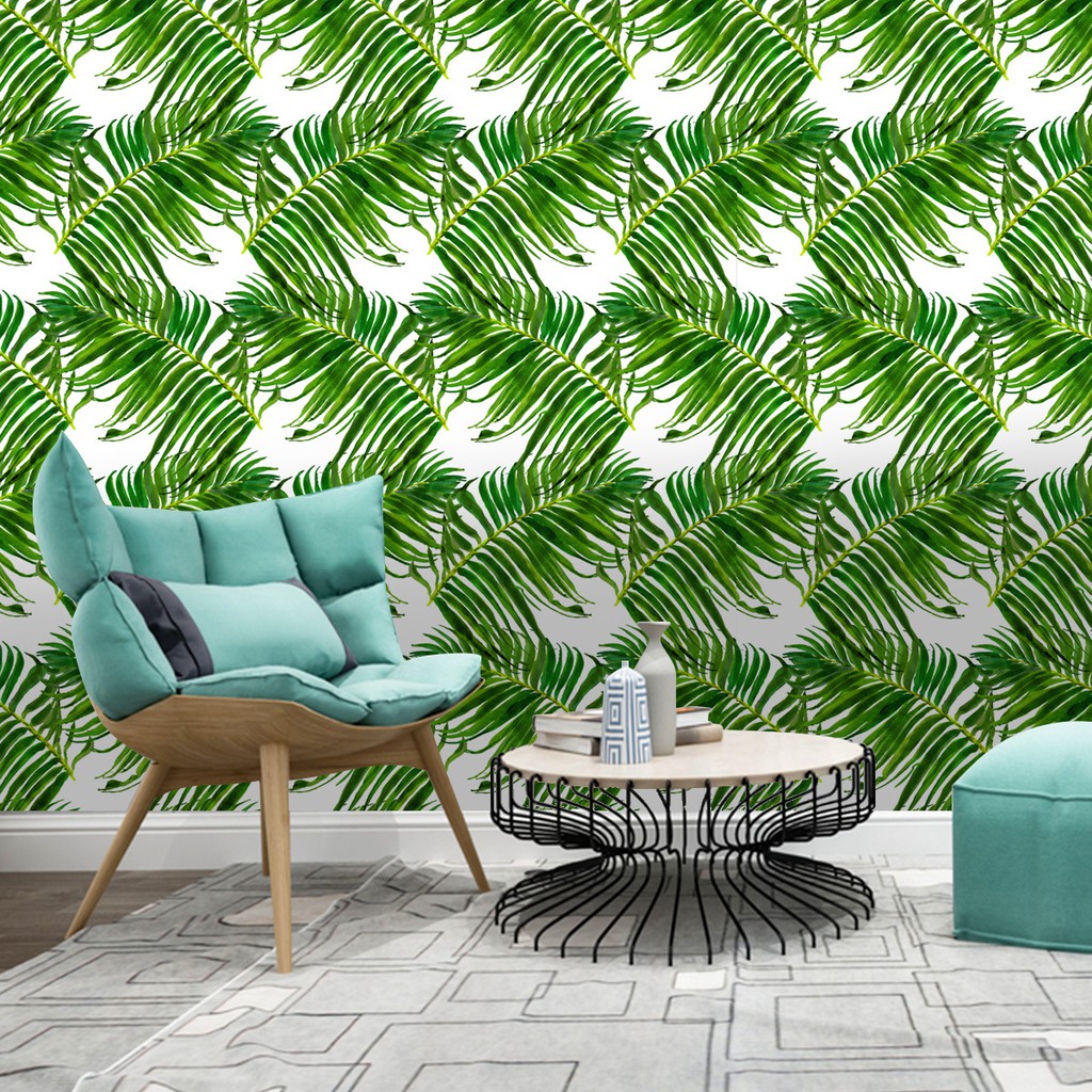 現貨 綠色熱帶植物壁紙自帶背膠pvc 貼紙ins 裝飾貼畫客廳臥室居家裝飾